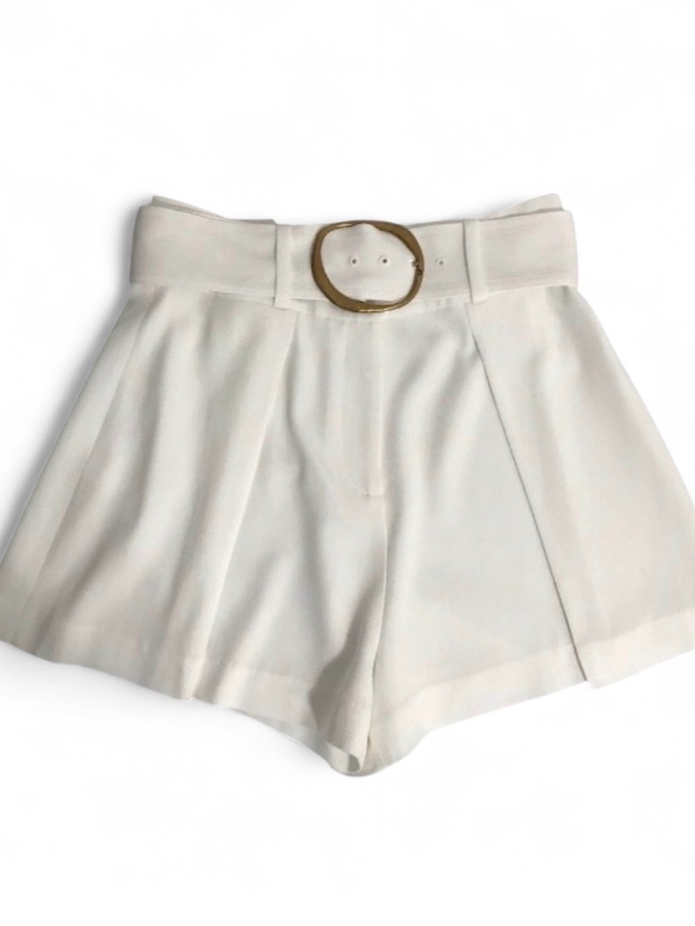 RP $395. Derek Lam Cream High-Waist Pleated Shorts with Belt